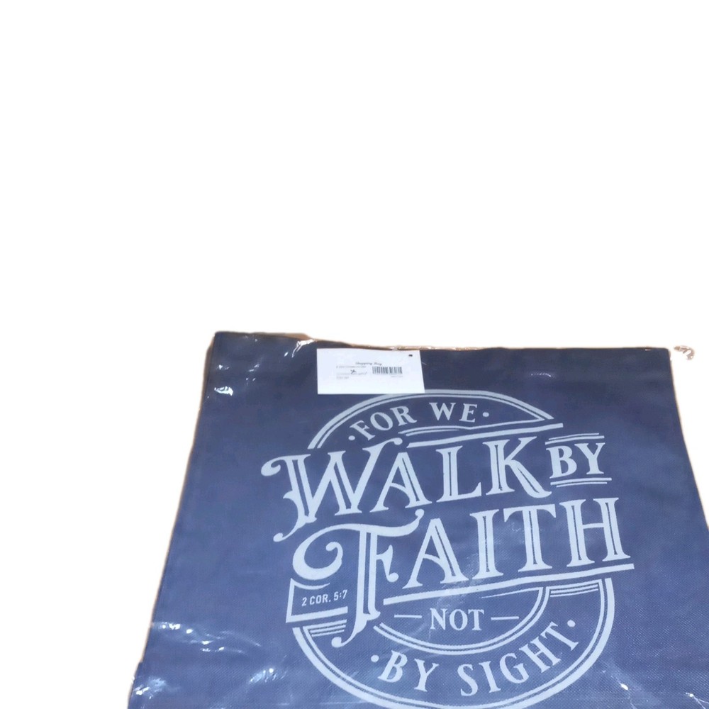 Christian Art Gifts Reusable Shopping Tote Bag Walk by Faith Blue 15x14x3 TOT197