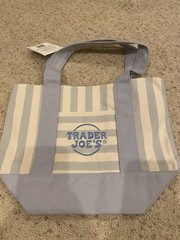 Trader Joe’s Mini Pastel Stripe Canvas Tote Bag Limited Edition, Light Blue