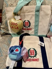 99 Ranch Market Canvas Mini Tote Bags Set of 4 Foldable Colored Handles Reusable