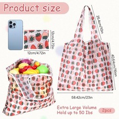 2 Pcs Cute Shopping Bags Reusable Extra Large Foldable Bag Travel Waterproof …