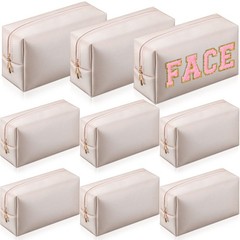 Sanwuta 9 Pcs Makeup Bags Bulk PU Double Zippers Cosmetic Bag Ivory White