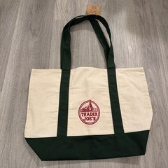 Trader Joe’s Green and Cream Large Canvas Tote Bag New with Tags
