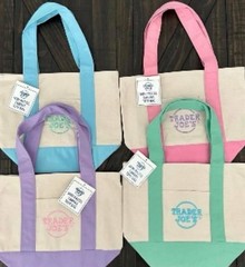 Trader Joes Mini Canvas Tote Bag Set of 4 PINK PURPLE BLUE GREEN Bags NEW NWT