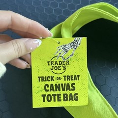 Trader Joe’s Trick-or-Treat Foldable Canvas Tote Bag Black Green Purple All-Over