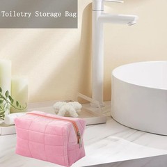 KuuGuu 3 PCS Checkered Cosmetic Bag Plush Makeup Large Pink, Blue, Yellow
