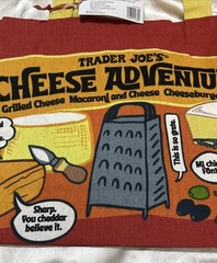 NEW TRADER JOE’S WIDE REUSABLE RED/MULTI TOTE CHEESE HEAVY DUTY 100% COTTON