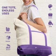 Canvas Tote Bag with Zipper & External Pocket, Cotton Reusable Grocery Shoppi…