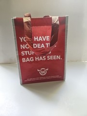 Moosejaw Reusable Shopping Tote Bag Size 4.5x10x13″ Red White Funny Quotes