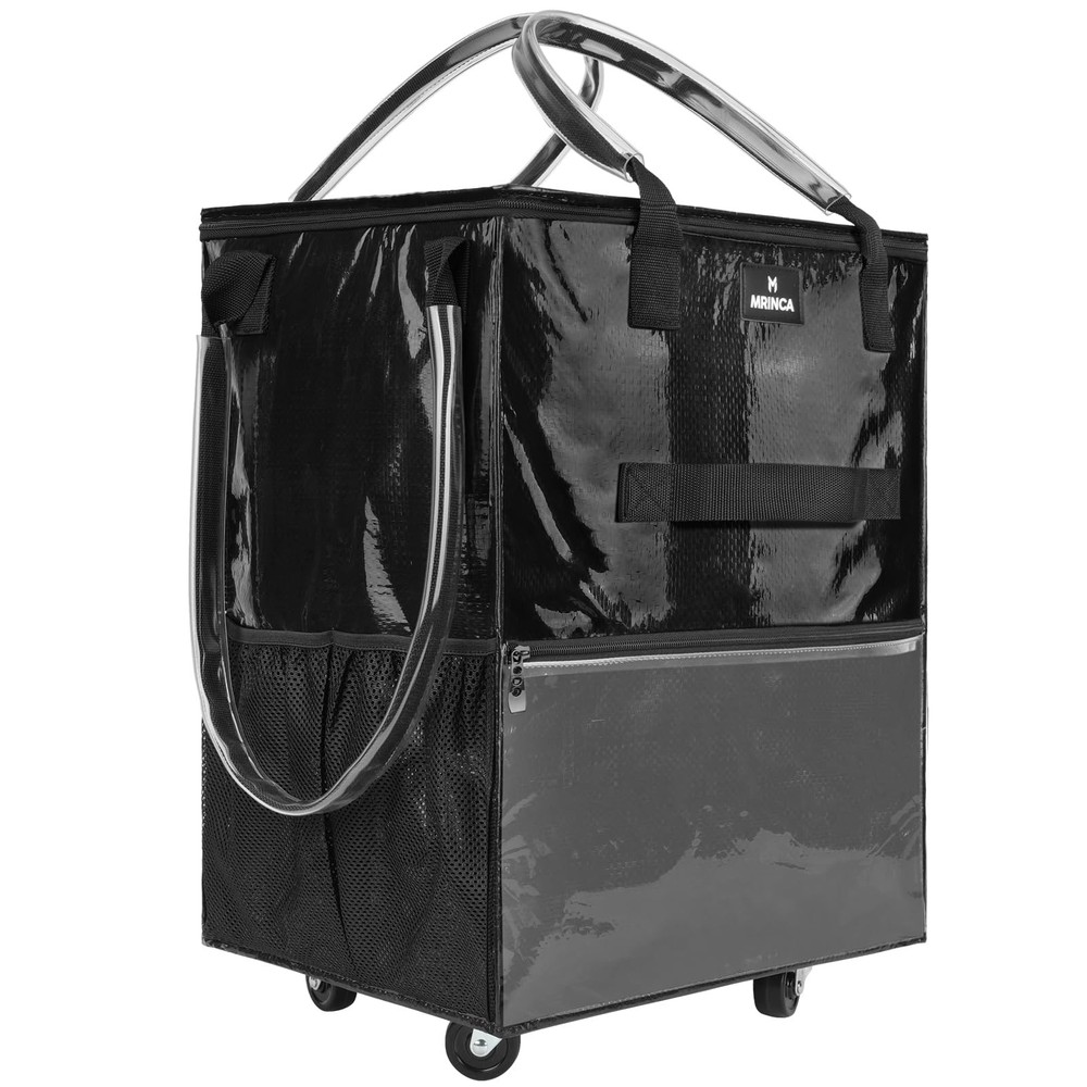 Reusable Grocery Bag On Wheels, 70L Foldable Shopping Rolling Tote Bag with 6 Po