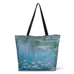 Water Lilies Zipper Tote Bag for Women, Monet Painting Flowers Large Strong R…