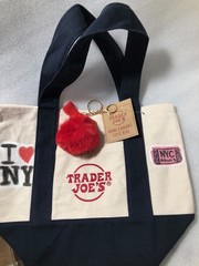 NY Hand Drawn Trader Joe’s Mini NAVY BLUE Canvas Tote Bag 13″Wx10″L(S)