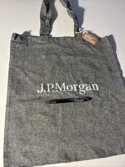 ✅NEW J.P. Morgan Canvas Swag Gray Tote Shopping Book Trader Bag +Pen🖊️