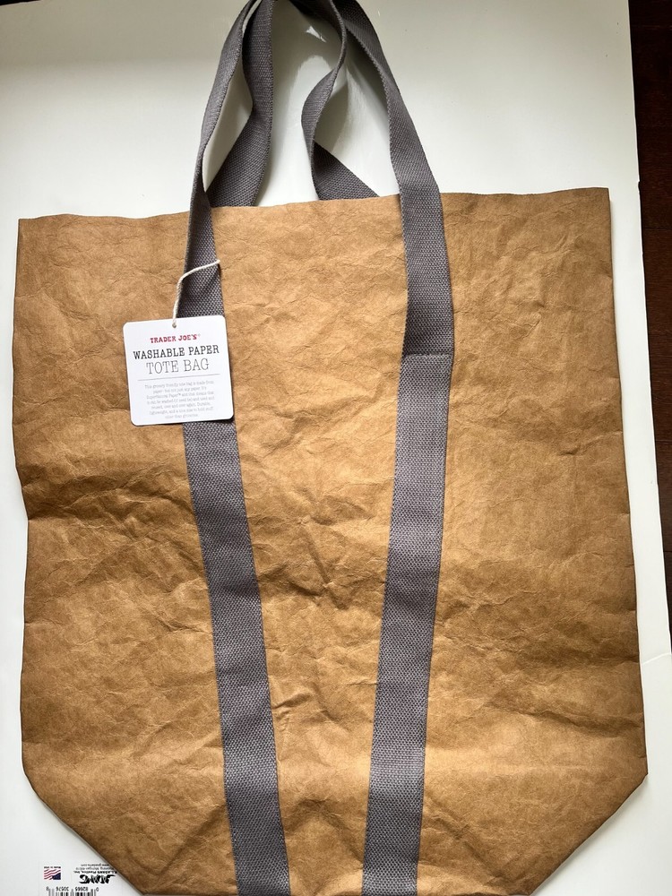 Trader Joe’s Reusable Washable Paper Tote Shopping Bag NEW grey