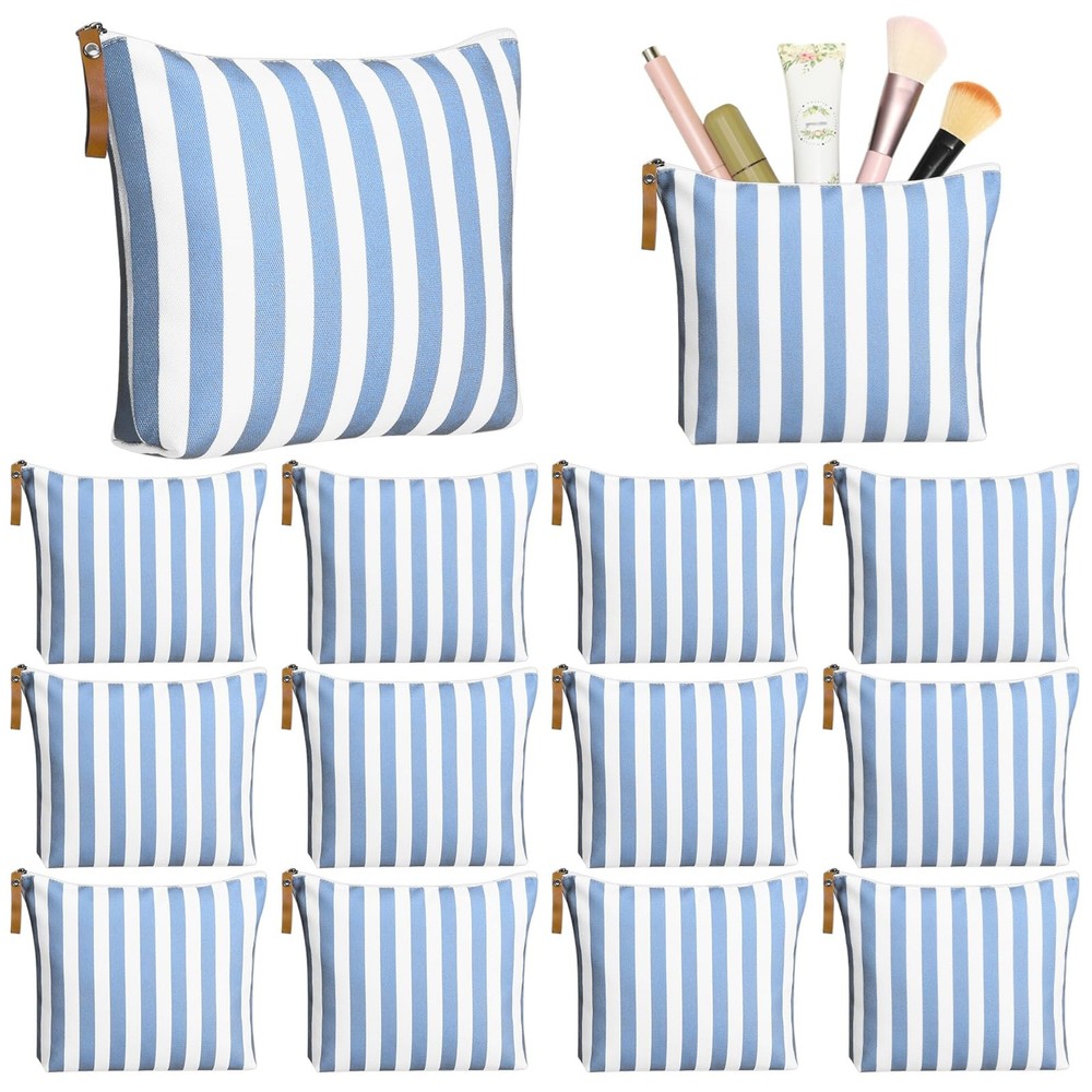 Hillban 12 Pcs Blue Striped Makeup Bags Bulk 9.84 x 7.87 x 1.97 inches,