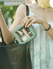 Popvibe Small Clear Makeup Bag Mini Travel Cosmetic Case Sage Green