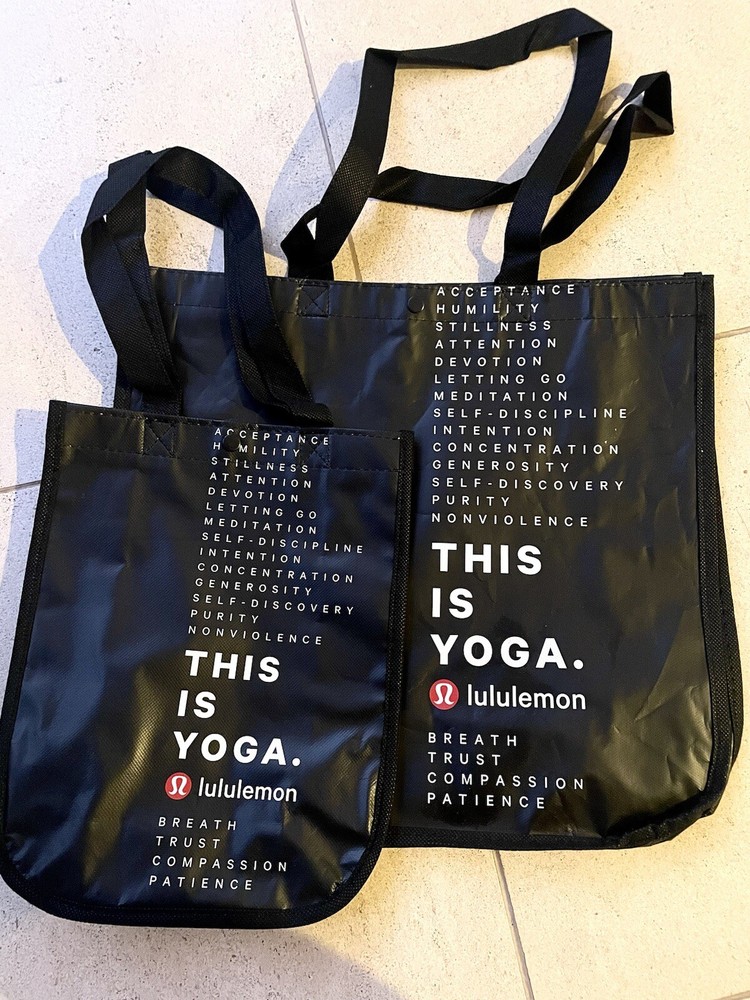 Lululemon – Small + Large “This Is Yoga” Black Shopping Bags SET Lot of 2