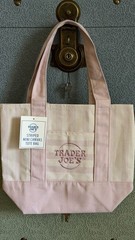Trader Joe’s Striped Mini Canvas Tote Bag Pink/White 13x11x6 Cotton Blend