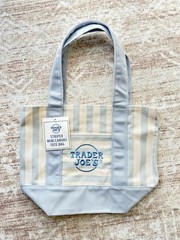 Trader Joe’s Mini Canvas Tote Bag Light Blue Stripes Trendy Limited Edition