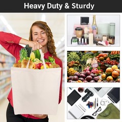 Canvas Tote Bag for Women, 12 Pack 20×15.7 Reusable Blank Shopping Bag, Natur…