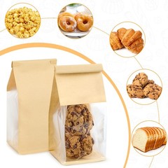 Ocmoiy 50 Pack Small Cookie Bags with Window, 3.9×3.5×9.5 Inches Small, Brown