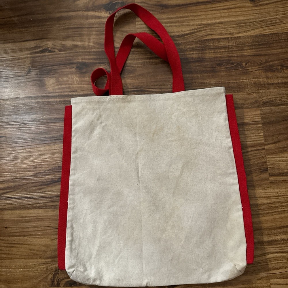 Lancôme Canvas Foldable Reusable Shopping Bag Lip Print Red Handles Modern