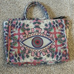 Multicolor All-Over Print Reusable Shopping Bag Foldable Zipper 16x6x12