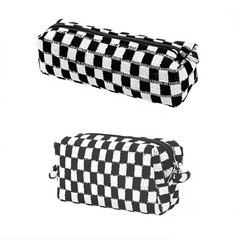 Doromy 2Packs Checkered Makeup Bag Large Black and White Preppy Black,