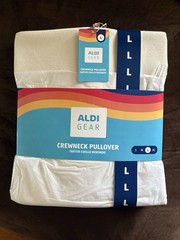 ALDI Gear 50th anniversary bundle. Two totes, a pullover, and 3 quarter holders.