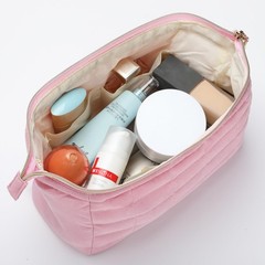 Ms. pen- Aesthetic Quilted Makeup Bag for Women, Pink, Puffy Padded Cute Pink