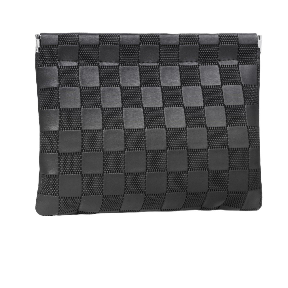 Ksriylm Black Plaid Leather Makeup Pouch for Women Small 5.5x7in,