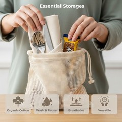 Produce Bags | Storage with Drawstrings | Cotton Mesh Bag for Medium