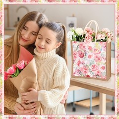 8 PCS Jute Floral Tote Bag Burlap Grocery Bag For Birthday Wedding Gift Set