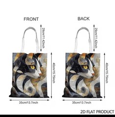 Abstract Cat Print Canvas Tote Bag 13×15 Artistic Shoulder Shopper Bag