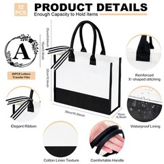 FODIENS 12 Pack Canvas Tote Bag for Women, Personalized Blank Beach Bag with …