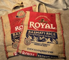 2 Royal Basmati Rice Repurposed Recycled Zipper Closure Burlap Bags Rustic Decor