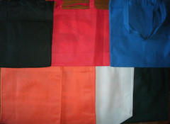 Lot of 6 new reusable fabric totes double handle shopping market bags w/ logos