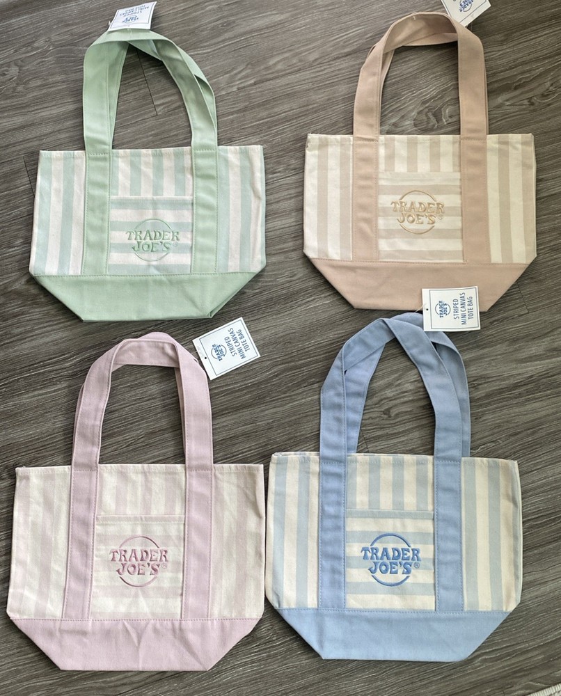 (NEW) Trader Joe’s Striped Canvas Mini-Tote Bags set of 4-LIMITED EDITION