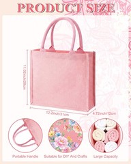 6 PCS Burlap Tote Bags Handles Reusable Pink Jute Waterproof 12.2x11x4.7 Inch