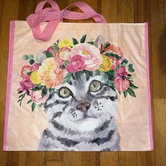 Tiger Kitty Cat FLORAL Crown🌸Reusable Durable Shopping Bag EcoTote TJX NWT