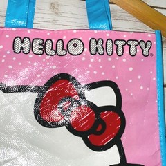 Hello Kitty Bag Tote Reusable 2014 Sanrio Carry All Cute Plastic Pink Blue z