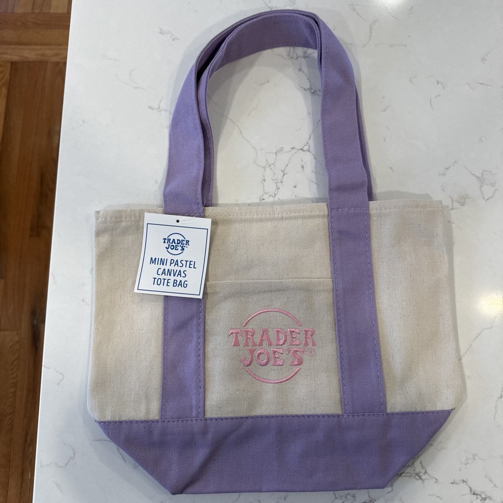 TRADER JOE’S MINI PASTEL CANVAS TOTE BAG LAVENDER EASTER NWT LIMITED FREE SHIP🪺