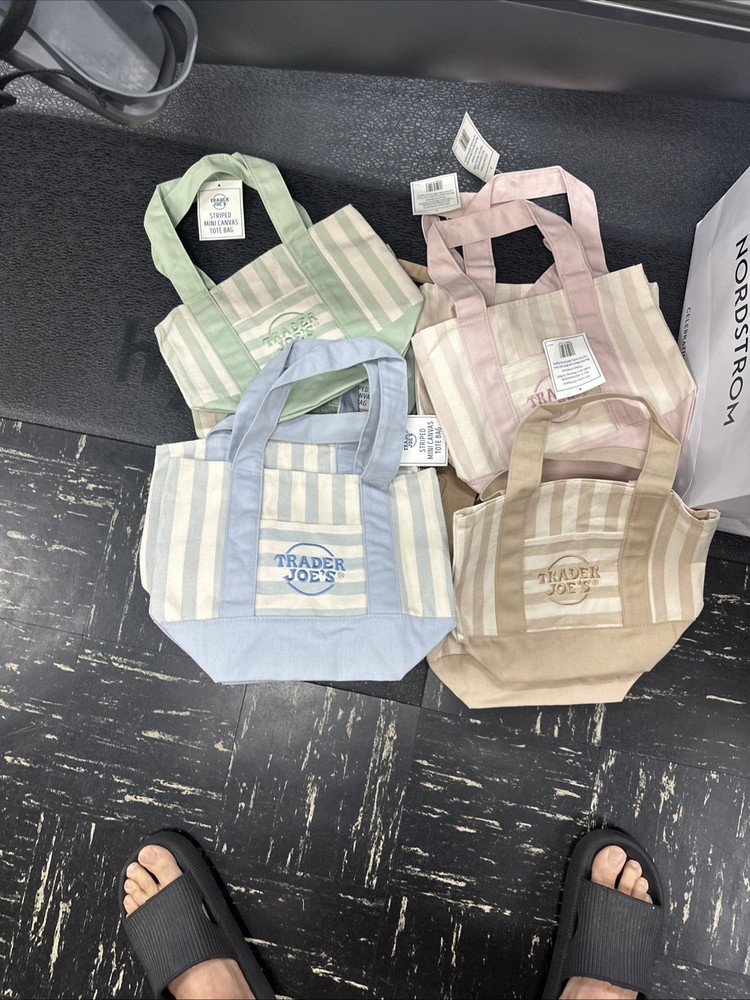 New Set of 4 Summer 2026 Trader Joe’s Striped Mini Canvas Totes Pastel Colors