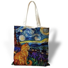 Cute Cat Canvas Tote Bag for Women, Reusable Grocery Shoulder Shopping Bags, …