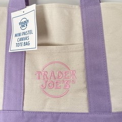Trader Joe’s Mini Canvas Tote Lunch Bag NWT Spring Pastel Lavender w/STICKERS