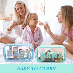 SilTriangle 4 Pcs Mama and Baby Toiletry Bag Clear Chenille Fresh Color