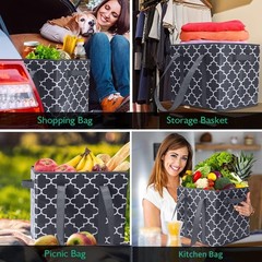 2 Pack Dark Grey Reusable Grocery Bags Foldable Washable Large Shopping Tote