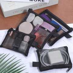4 Pcs Small Mesh Makeup Bag with Zipper Mini Cosmetic Bags for Black
