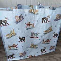 ❤️ Marshall’s Marshalls Reusable Tote Bag Large Christmas dogs blue Holiday ski