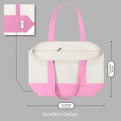 TOPDesign 1-Pack Canvas Tote Bag with an External Pocket, Large, Pink/Natural