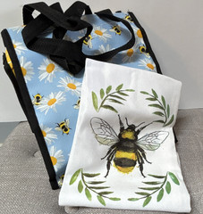 Reusable Shopping Bag Bee Floral Pattern & Tea Towel